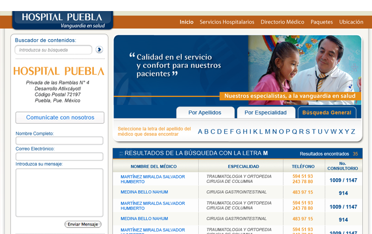 Dise&ntilde;o web - Hospital Puebla