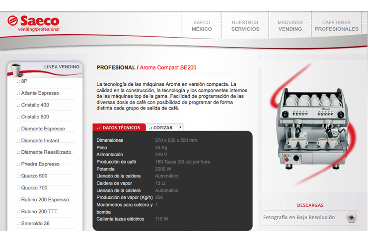 Dise&ntilde;o de sitio web - Saeco